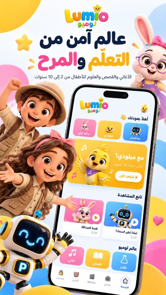 عالم آمن من التعلّم والمرح: أغاني وقصص وعلوم للأطفال من عمر ٢ إلى ١٠ سنوات